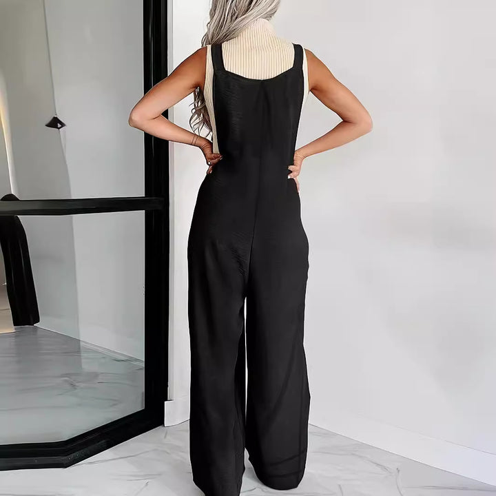 Dame casual jumpsuit med justérbare skulderstropper og sidelommer Stilla