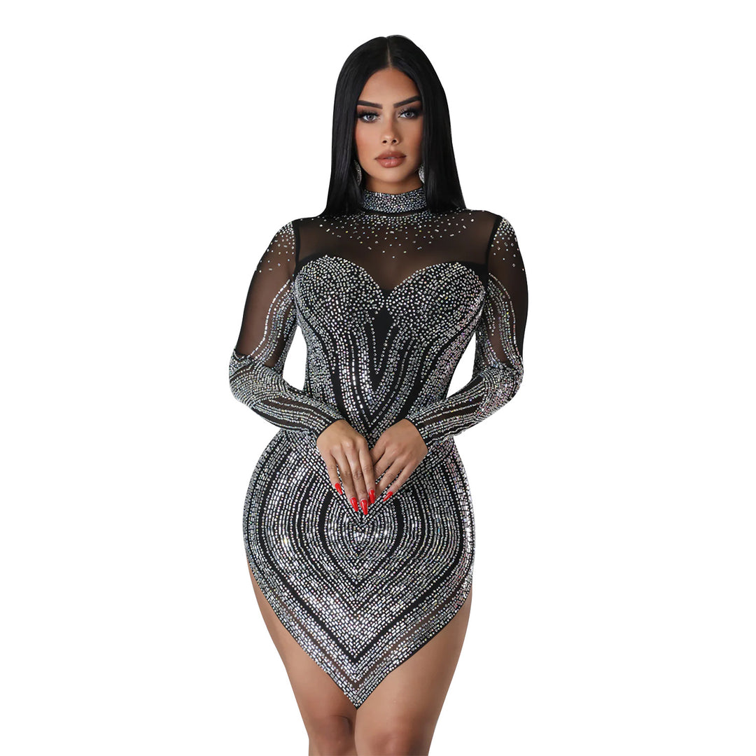 Dame Glamourøst Spidskjole med Rhinestone-applikationer og gennemsigtigt design Stilla