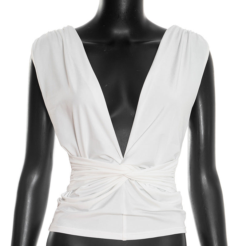 Damen elegantes Wickeloberteil mit tiefem V-Ausschnitt und raffinierter Drapierung Skovae