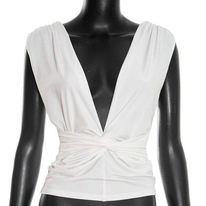 Damen elegantes Wickeloberteil mit tiefem V-Ausschnitt und raffinierter Drapierung Skovae