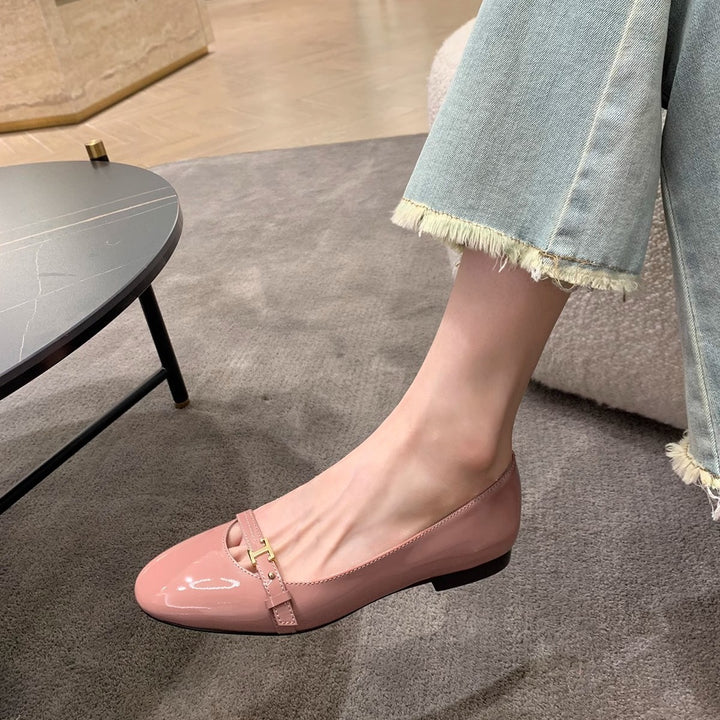 Dame Elegant Lacklæder Mary Jane Ballerinaer med dekorativ rem Stilla