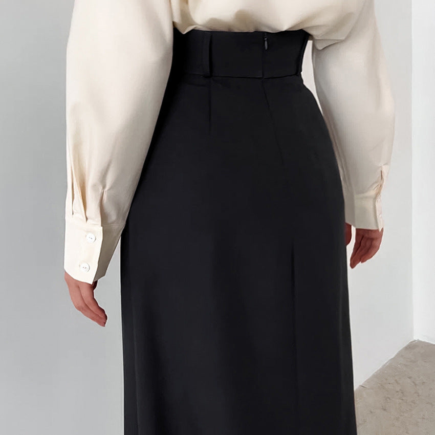 Dame Elegant Midi-Nederdel med høj slids og figurformende snit Stilla