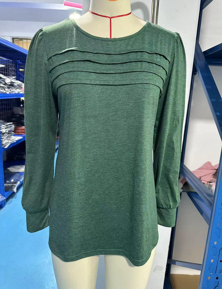 Dame elegant langærmet overdel med dekorative folder Stilla