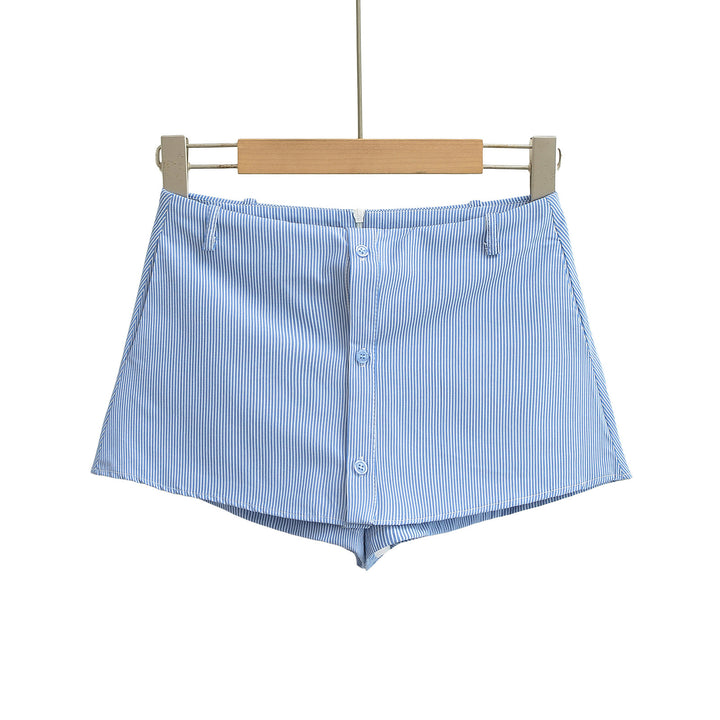 Dame stribede korte shorts med knaplukning og elegant søm Stilla