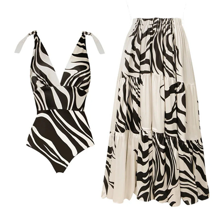 Dame ensartet badedragt med stilfuld zebra-design Skovae