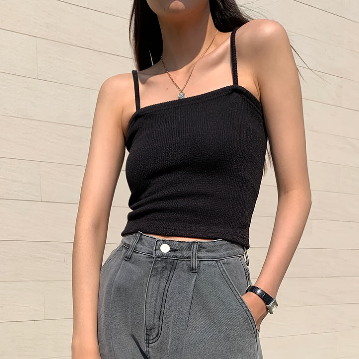 Dame Crop-top i blødt ribmateriale med justerbare spaghetti-stropper Stilla