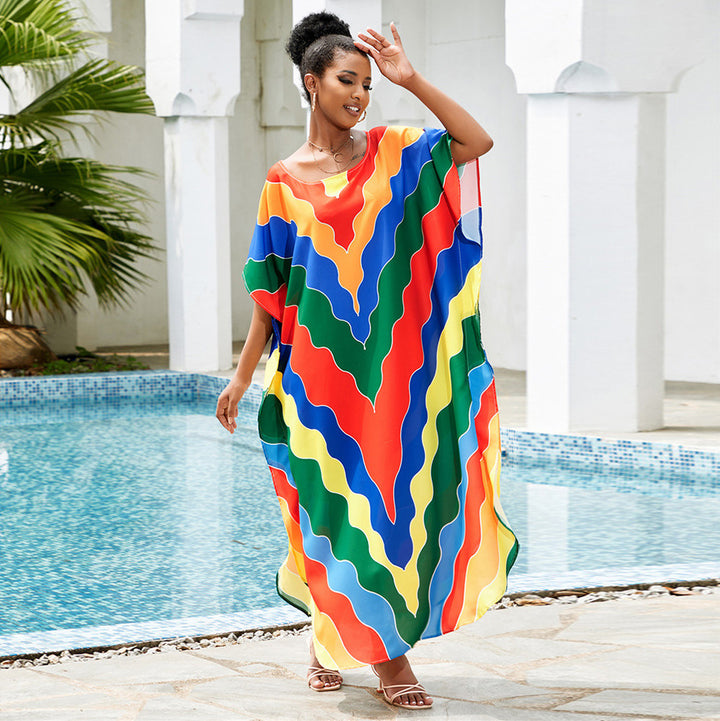 Dame kaftan med moderne bølgedesign og brede ærmer Stilla