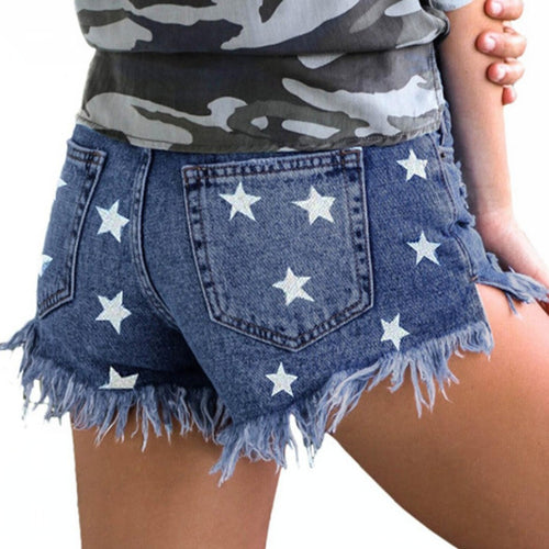 Dame Stilfulde Jeansshorts med stjernetryk Stilla