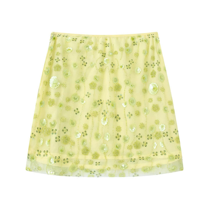 Dame mini skirt med glitrende palietter og blomstret design Skovae