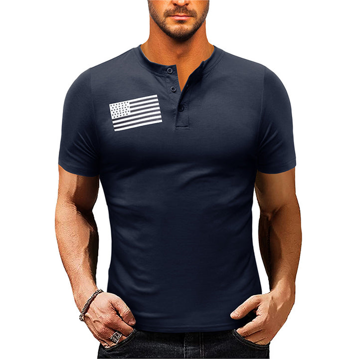 Herrer Kortærmet Henley Shirt med moderigtigt flagtryk Stilla