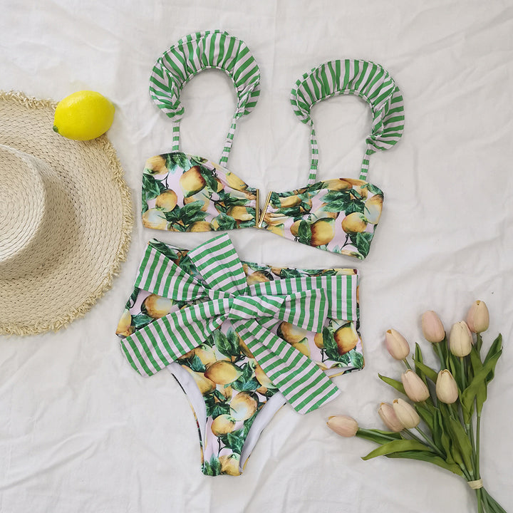 Dame Bikini-sæt med trendy citronmotiv og legende ruffles detaljer Stilla