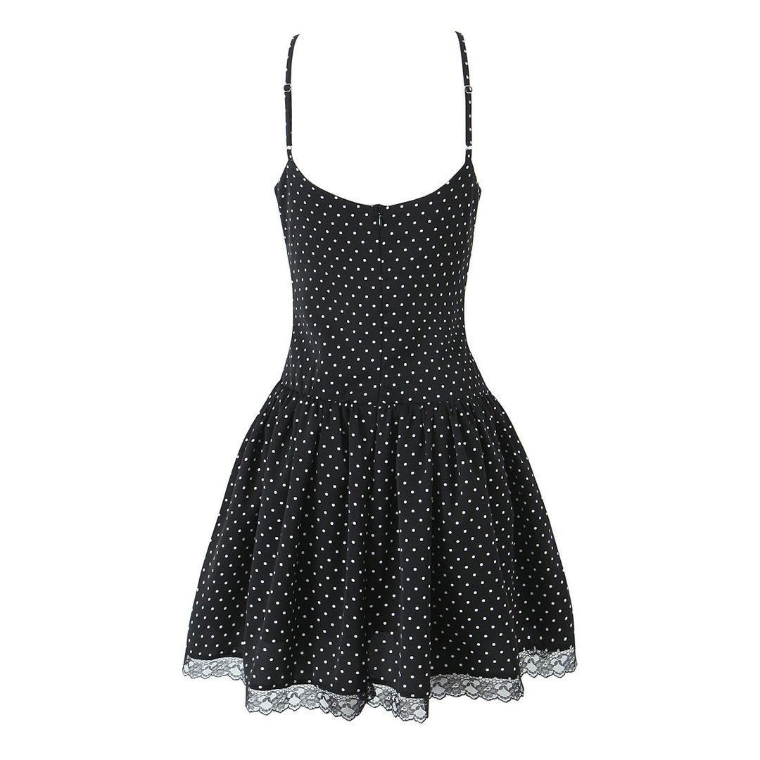 Damer Charmerende Polka-Dot Kjole med Rynker og Justerbare Stropper Stilla