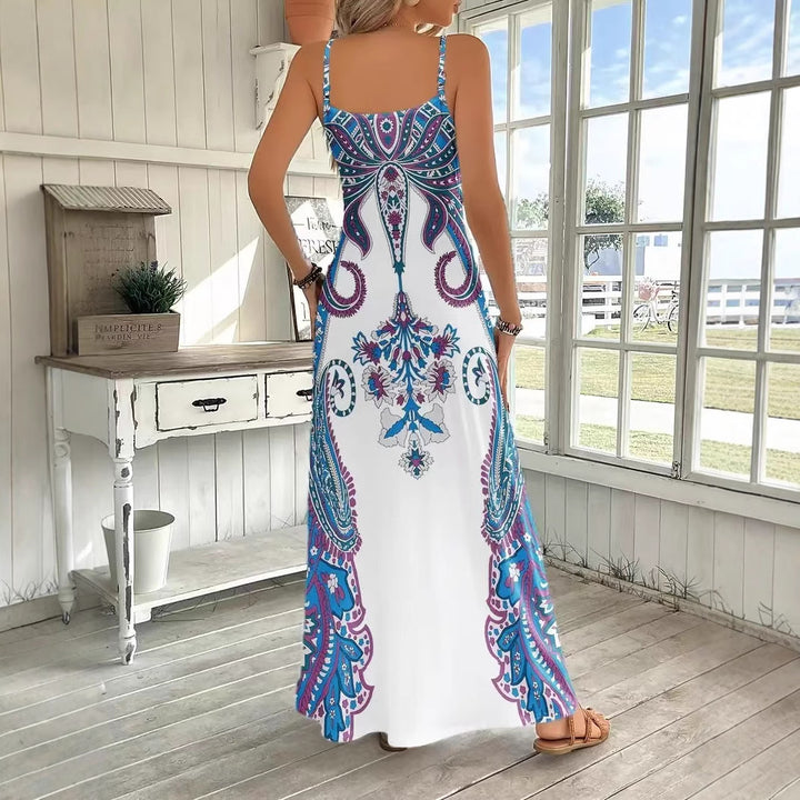 Dame Maxikjole med elegant blomsterdesign og smalle stropper Stilla