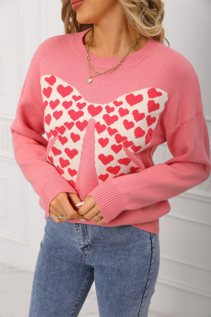 Dame afslappet pullover med hjerte-motiv og brede ærmer Stilla