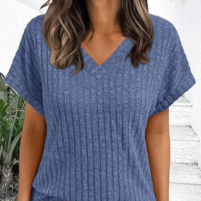 Dame afslappet V-hals T-shirt med streifenstruktur Skovae