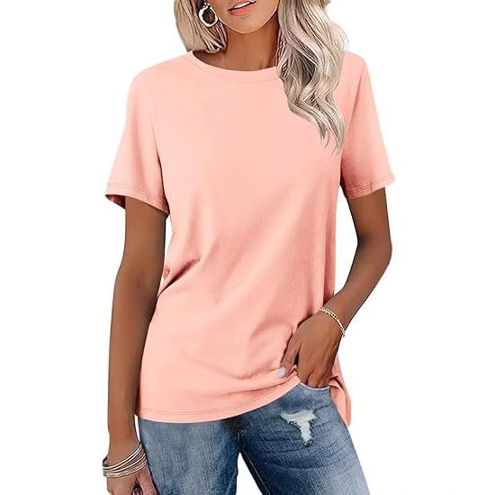 Dame løs Basic T-shirt med Rund halsudskæring Stilla
