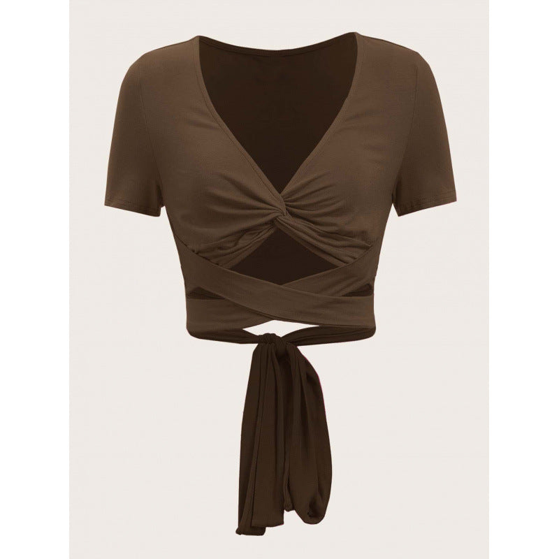 Dame En-side draperet Crop-Top med bindebælte Skovae