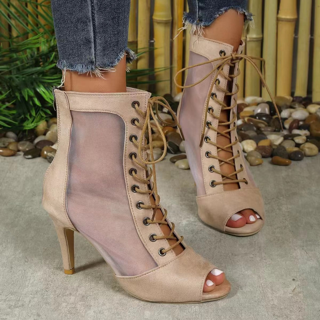 Dame Halvåben High Heel Støvler med gennemsigtig Sideskin og Snørebånd Stilla