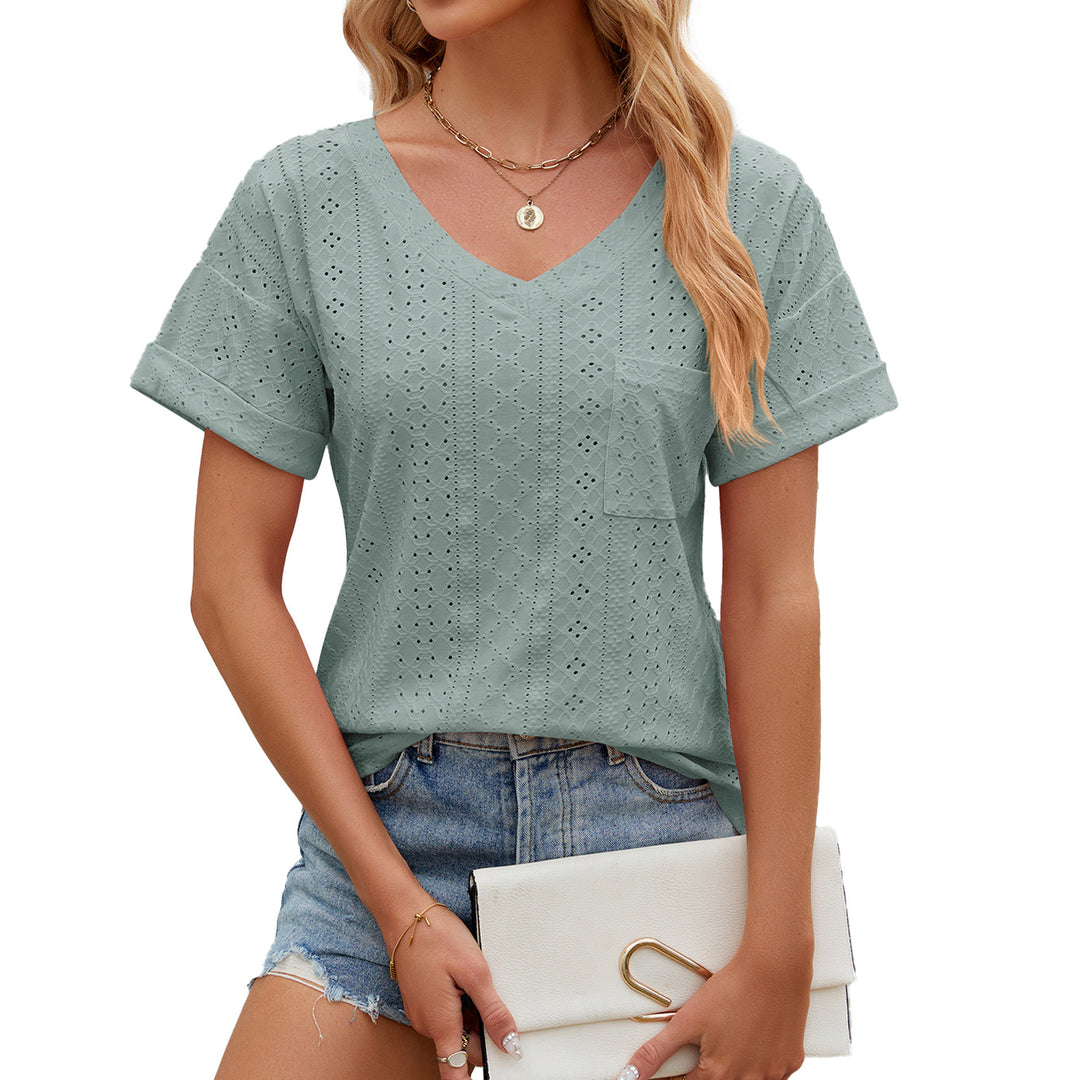 Dame V-hals T-shirt med hulmønster Stilla