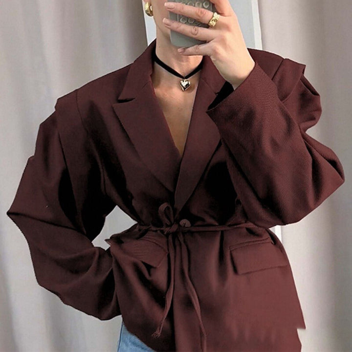 Kvinders oversized blazer med talje bælte og elegante puffærmer Stilla