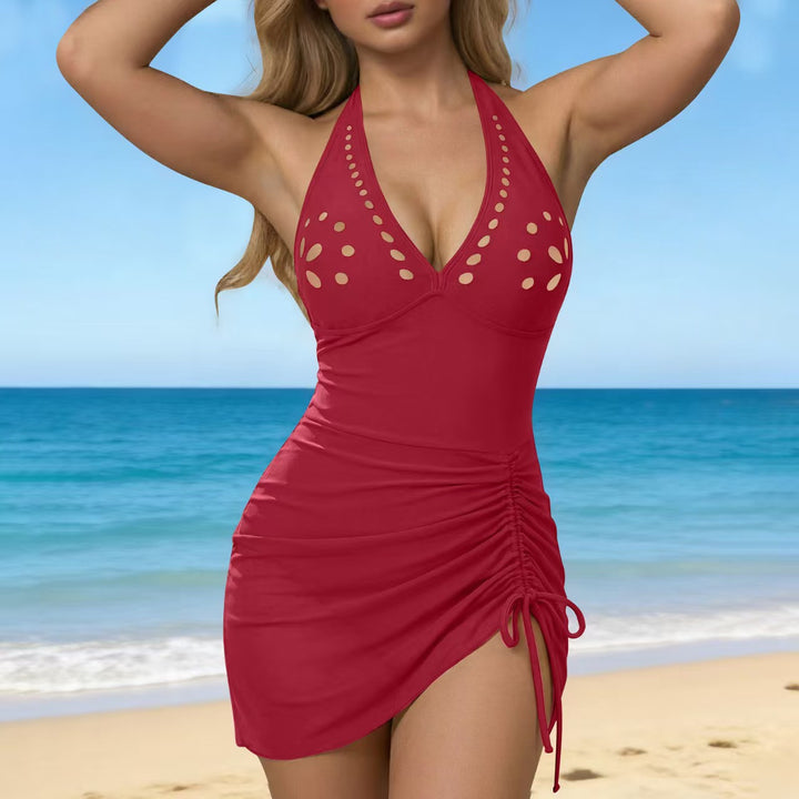 Dame bodysuit badedragt med modetrend cut-out og ruffle detalje Skovae
