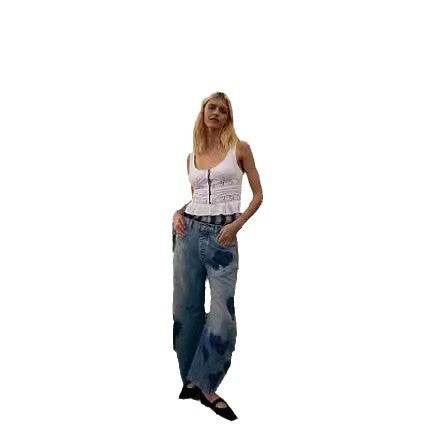 Dame Bred Jeans med Hjerte-Print og komfortabel Pasform Stilla