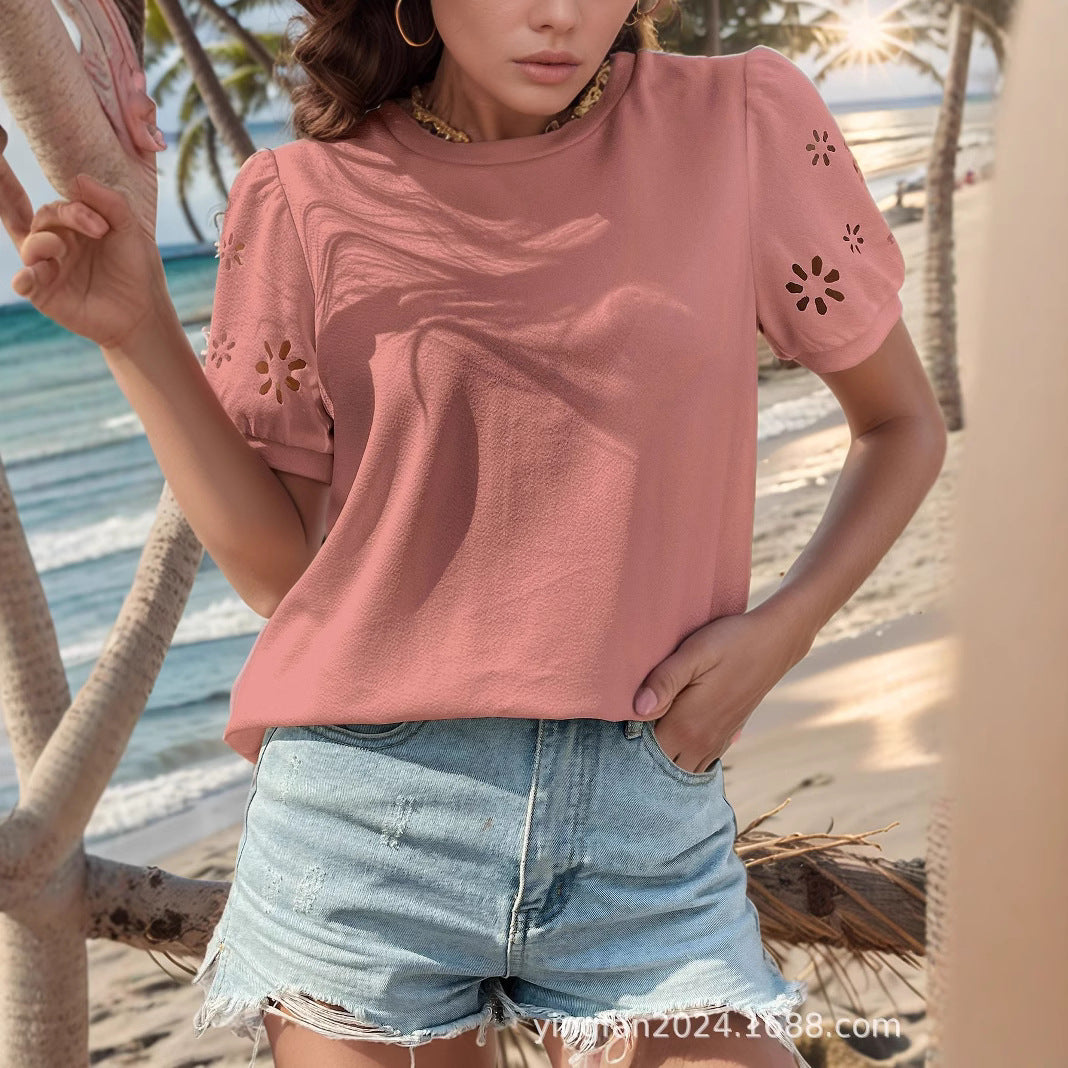 Dame Eyelet Puffærme Top Stilla