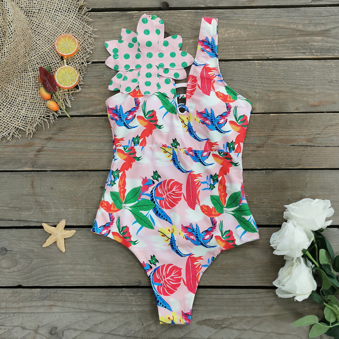 Dame Én-delt Badedragt med unikt blomsterprint og asymmetrisk design Stilla