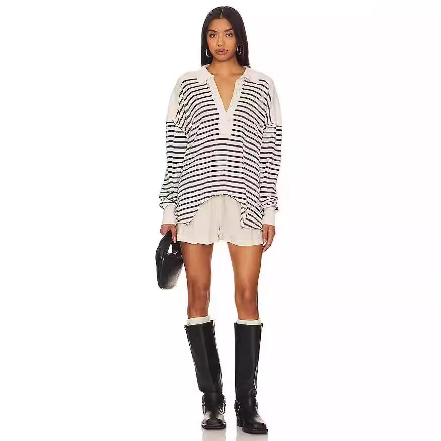 Dame Casual Oversized Pullover med stribemønster Stilla