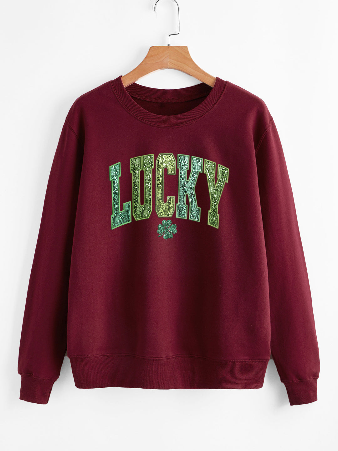 Dame casual sweatshirt med glitrende skrift og kløver motiv Stilla