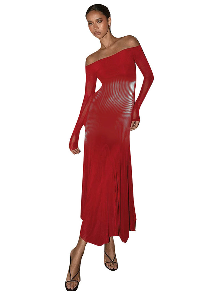 Femme Off-Shoulder Bodycon Maxi Kjole med formende striber Stilla