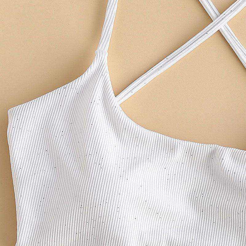 Dame Crop-Top Bikinioverdel med krydsede stropper og fin ribstruktur Stilla