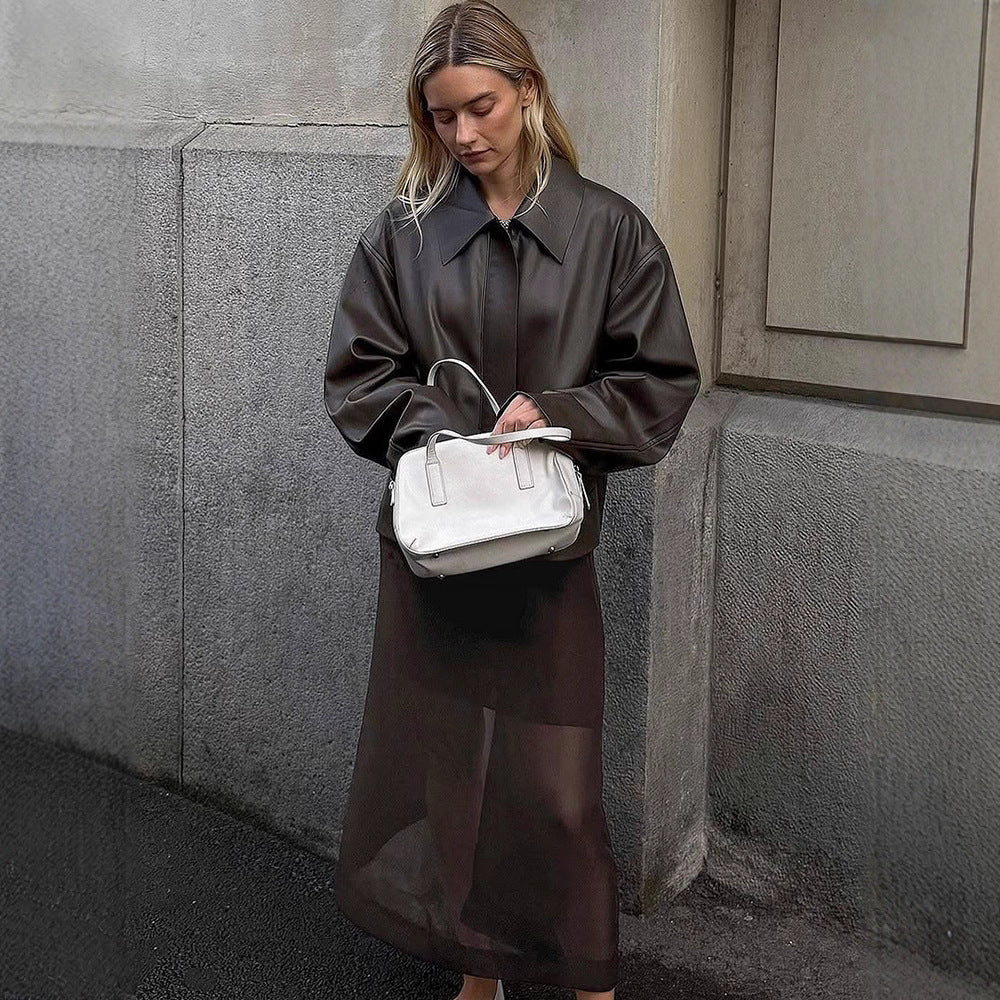 Dame moderigtig kunstlæderjakke med oversized design Stilla