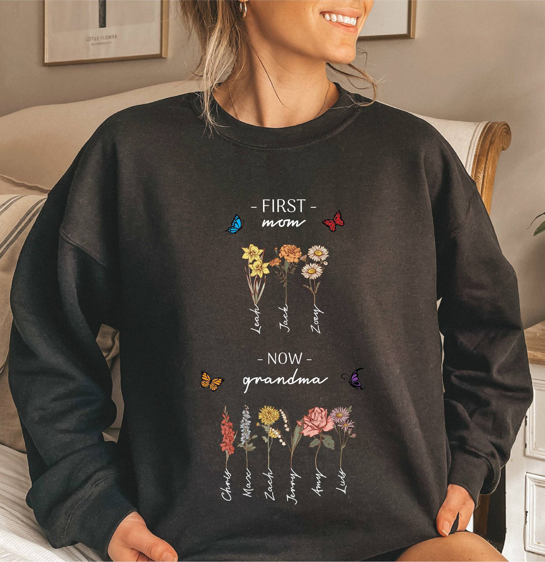 Kvinders sweatshirt med blomsterprint og inspirerende tekst Stilla