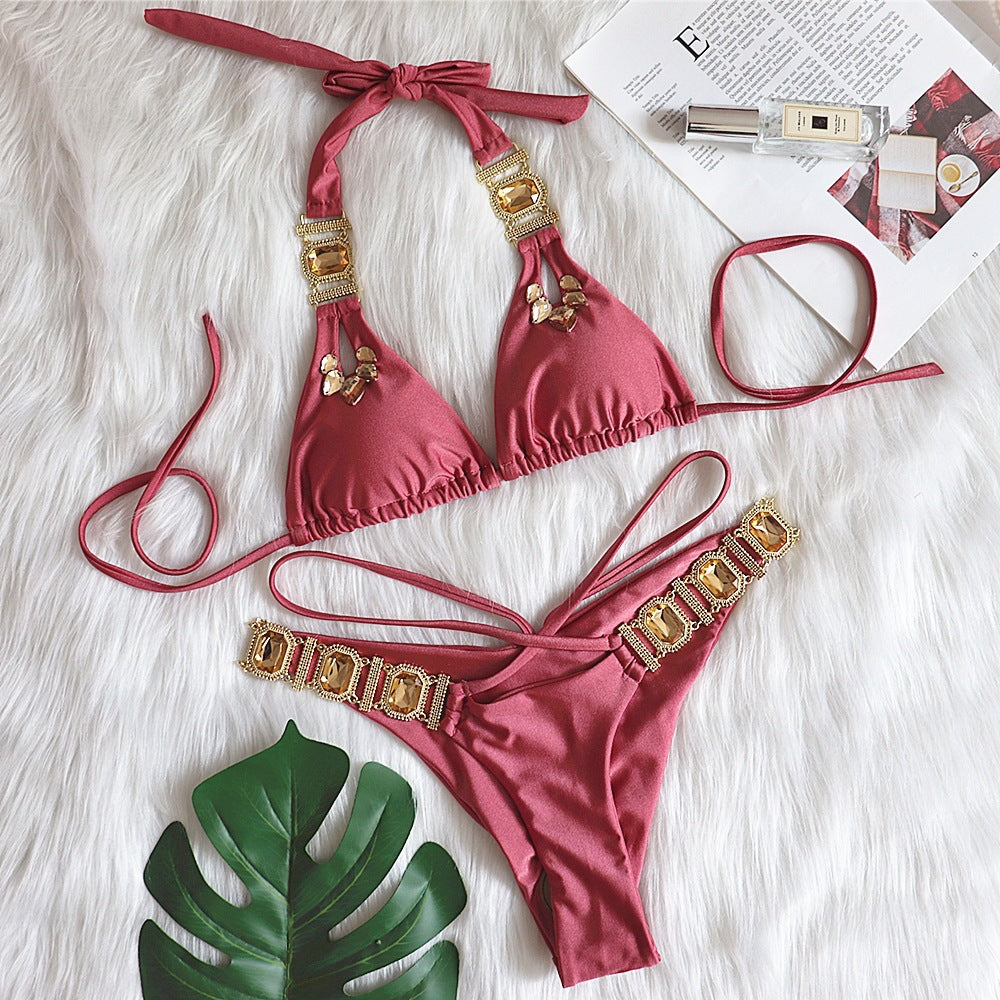 Feminint Glamourøst Bejeweled Bikini Sæt Stilla