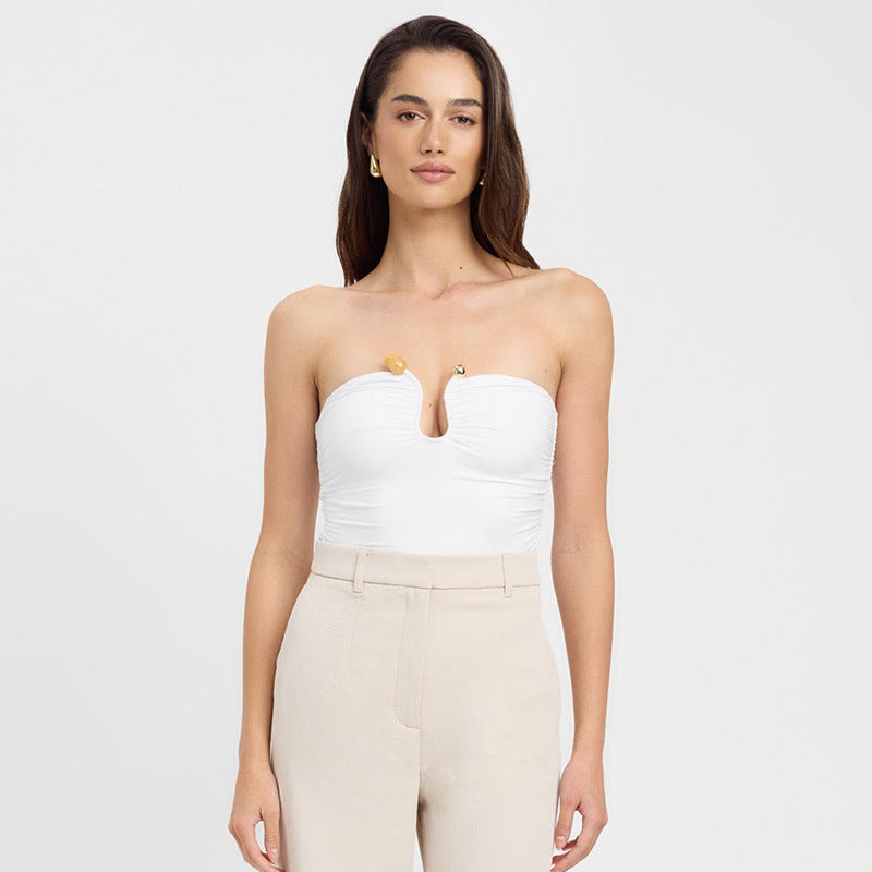 Dame Bandeau-top med ruching og elegante udsmykninger Stilla