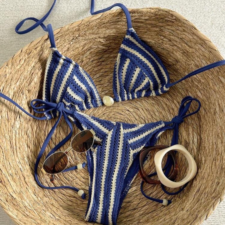 Dame Hæklede Bikini med maritimt stribemønster Skovae