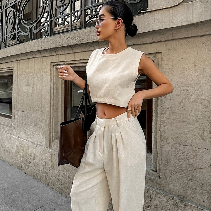 Dame sæt bestående af cropped top og elegant vide bukser Stilla