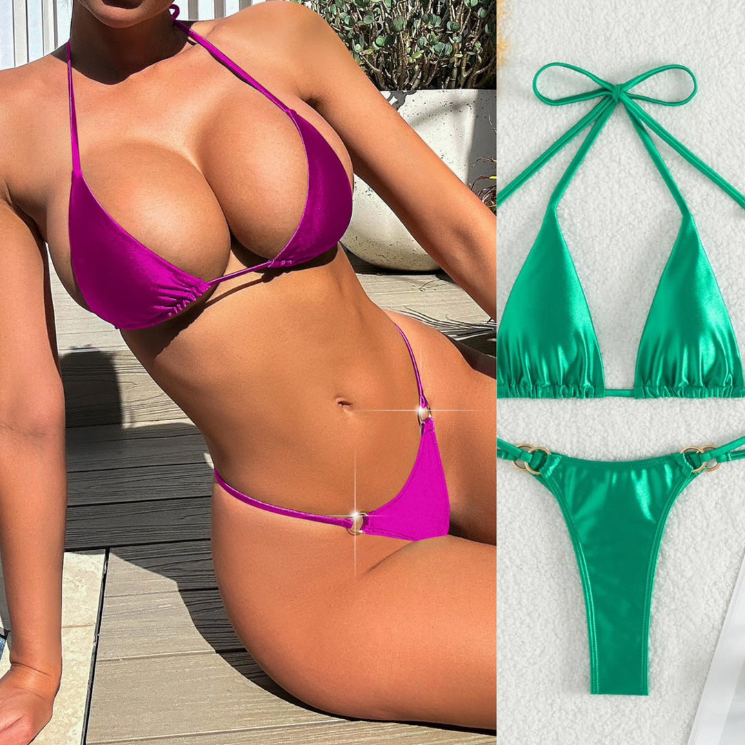 Dame Triangel-Bikini med elegante bindebånd og fashionable guld accenter Skovae