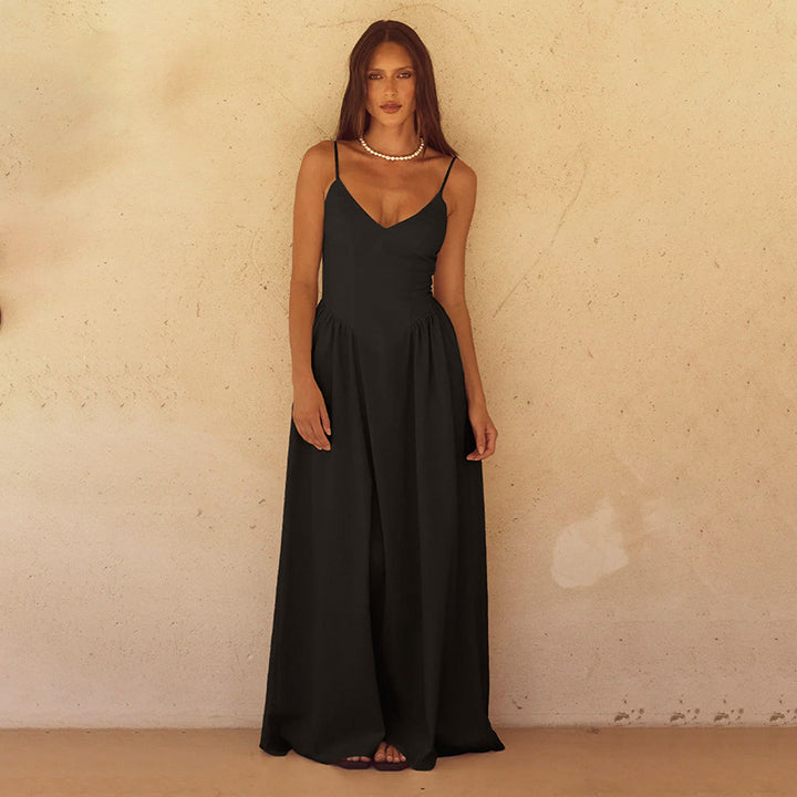 Damer Elegant Lang Maxi Kjole med Slanke Spaghetti Remme og Flydende Nederdel Skovae