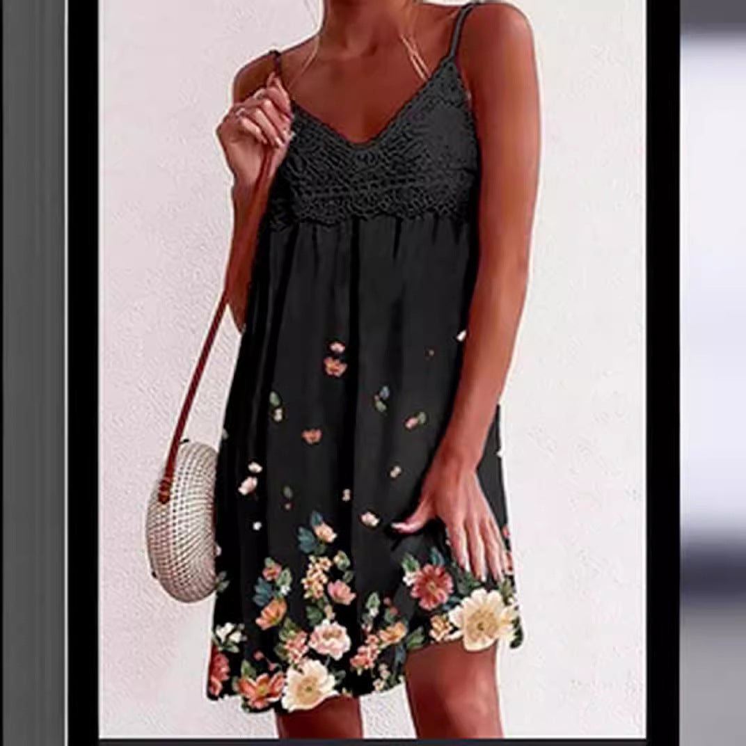 Dame Floral Spids Mini Kjole Stilla