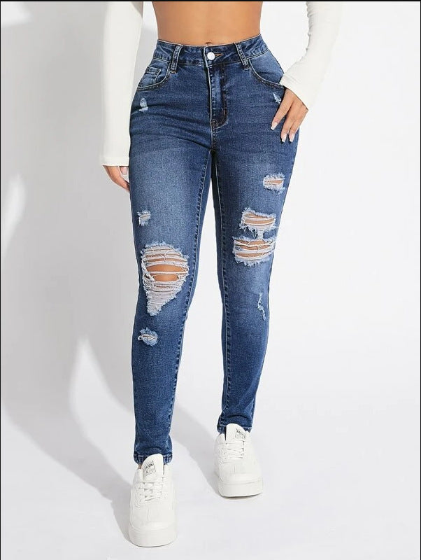 Dame Skinny Jeans med stilfulde revner og høj talje Stilla