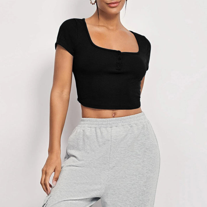 Kvinders cropped top med firkantet halsudskæring og knaplukning Stilla
