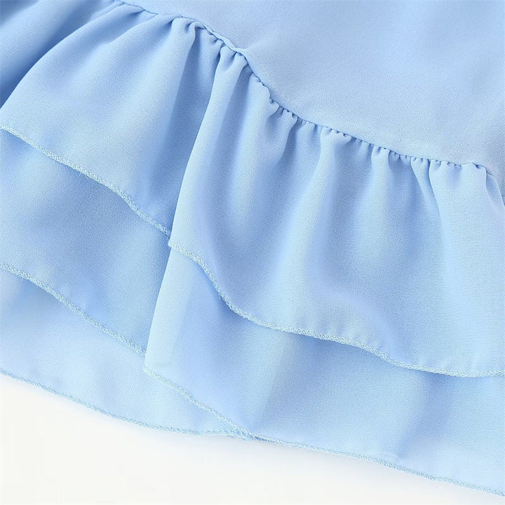 Dame flydende chiffon-top med dekorative flæsedetaljer Stilla