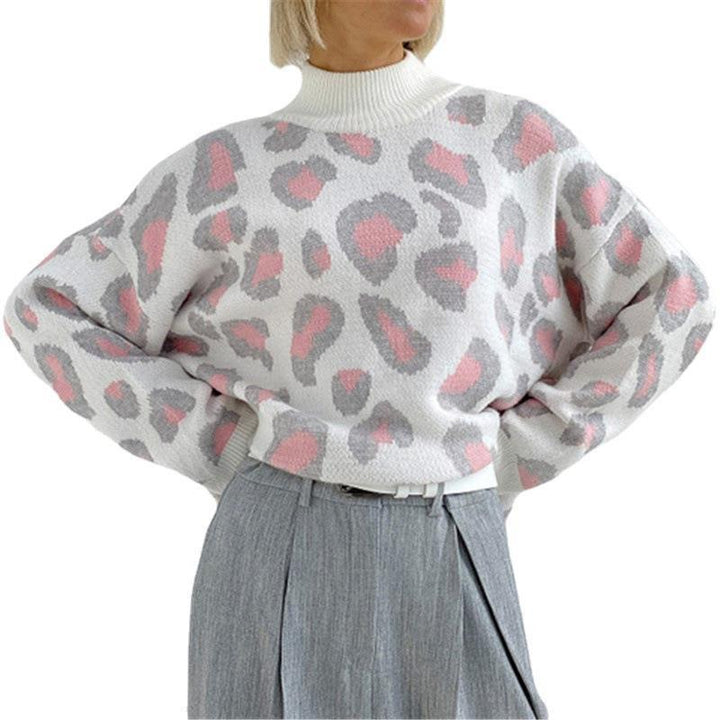 Dame strikpullover med spændende leopardmønster Stilla
