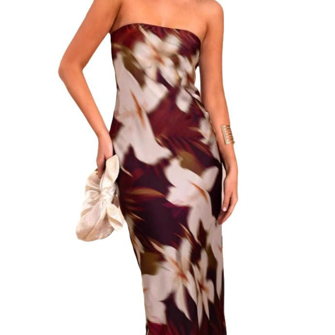 Femme Strapless Floral Maxi Kjole Stilla