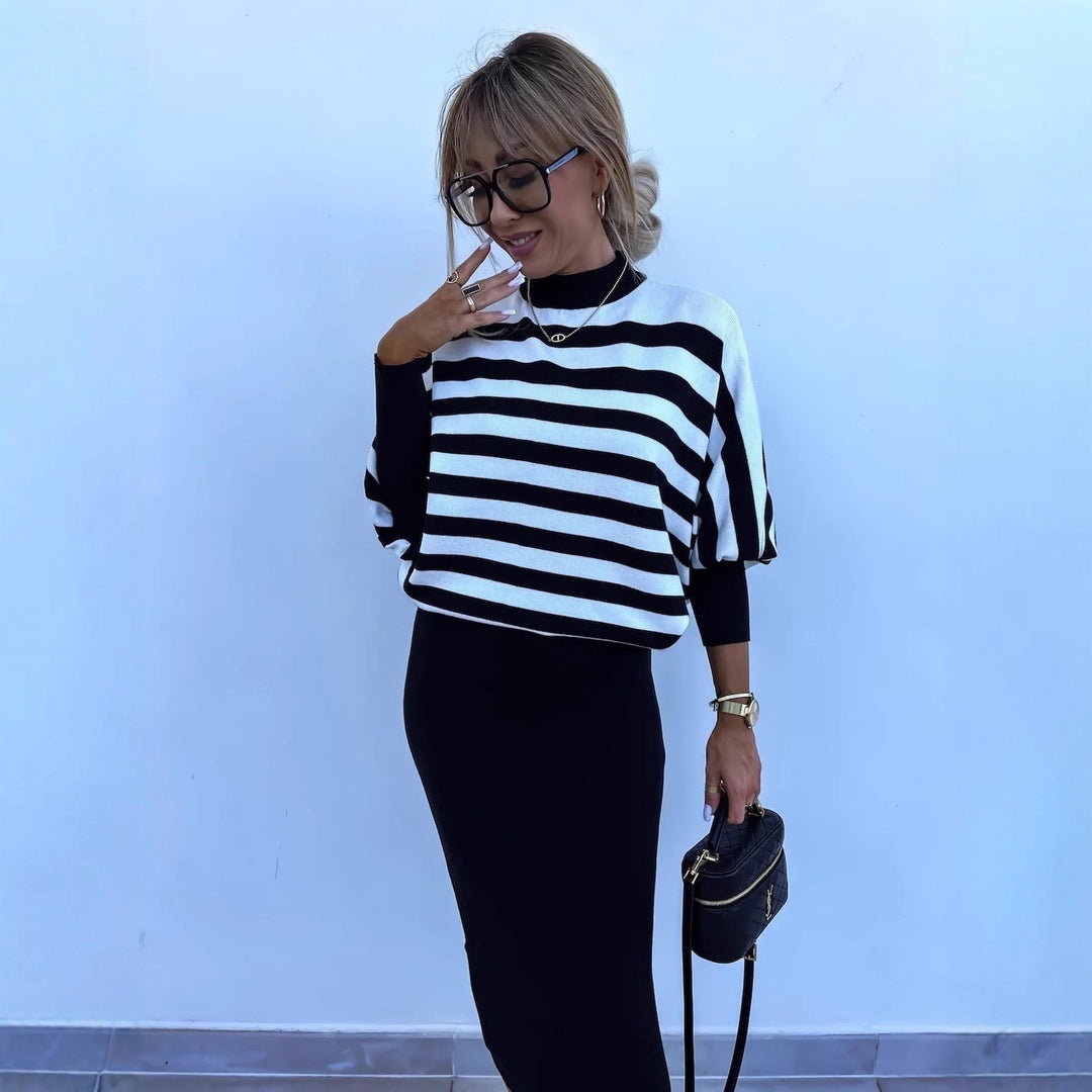 Kvinder elegant strikket kjole med moderne cardigan og lange ærmer Skovae