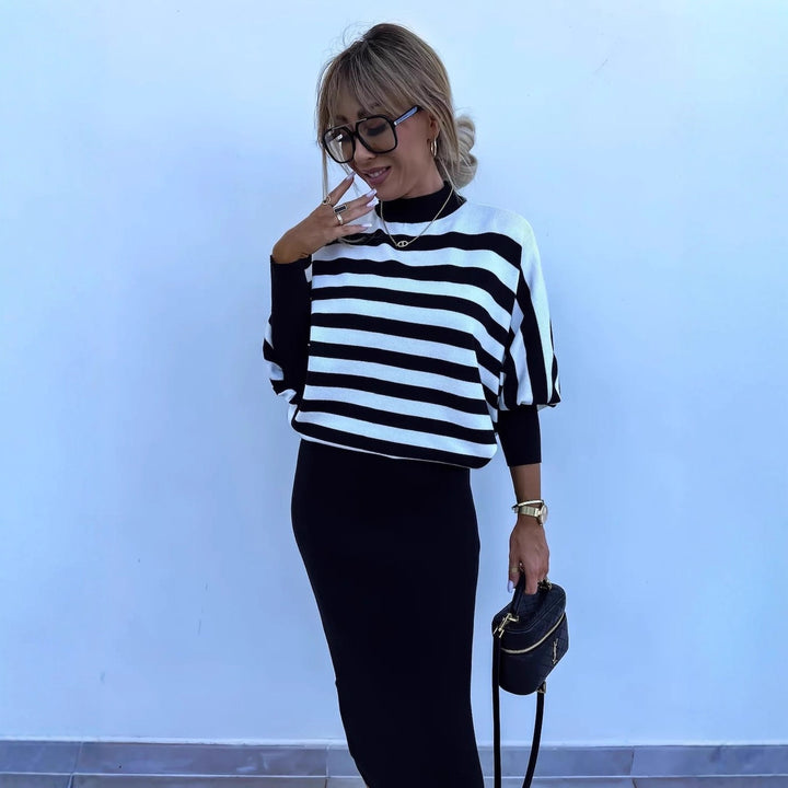 Kvinder elegant strikket kjole med moderne cardigan og lange ærmer Skovae