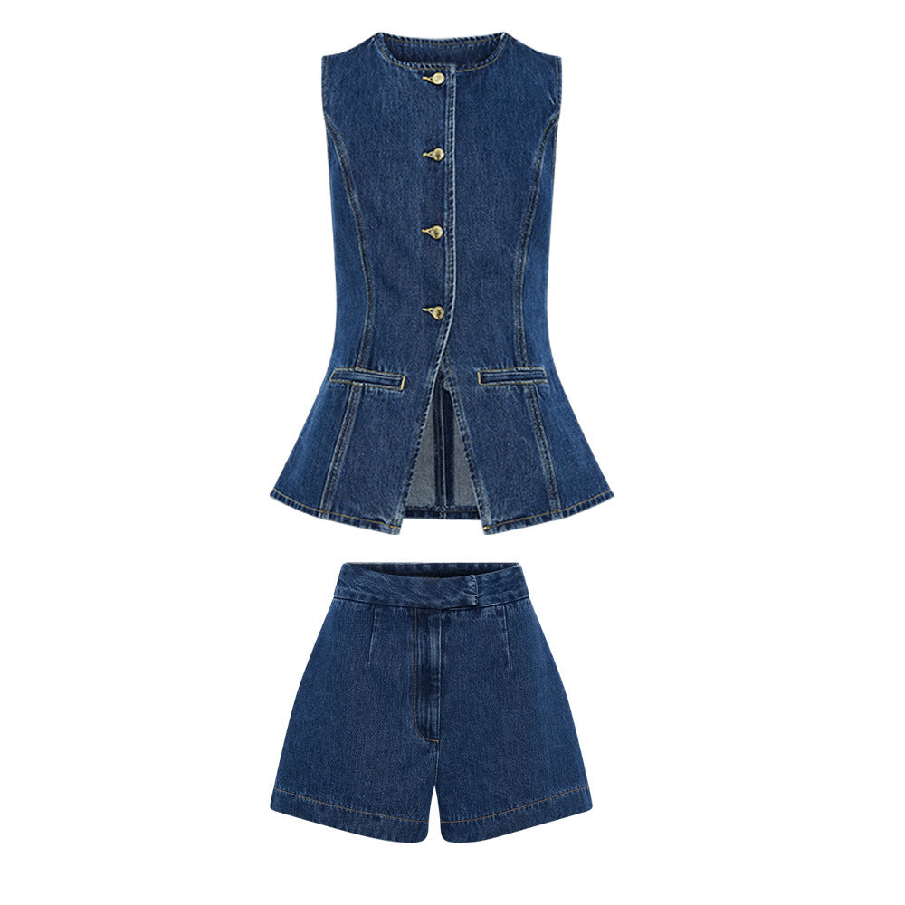 Dame Jeans Vest med matchende Shorts Stilla