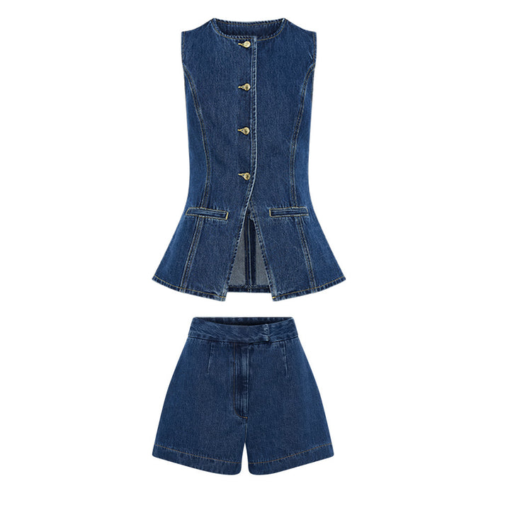Dame Jeans Vest med matchende Shorts Stilla